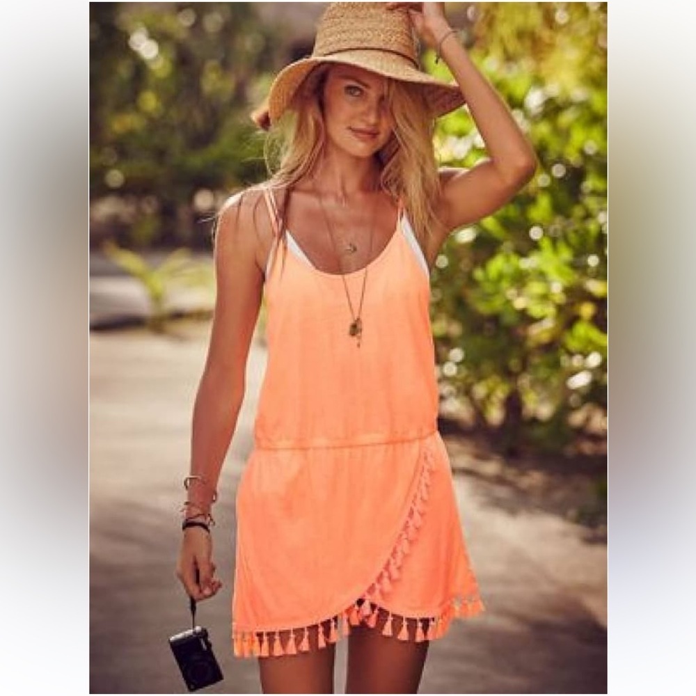Peach Sleeveless dress with Tassel Hem coverup or top rare - Picture 1 of 8